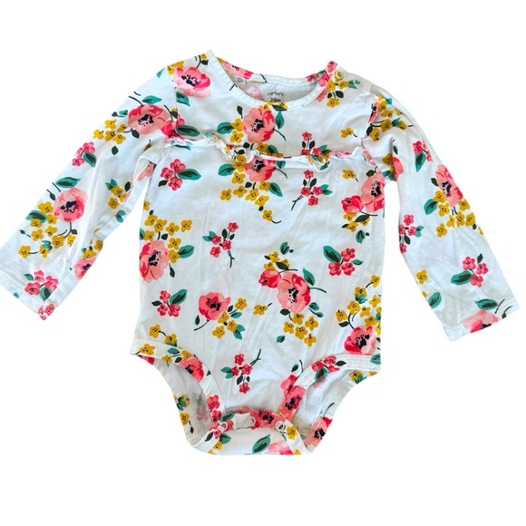 Carter’s Baby Girl Floral Long-Sleeve Ruffle Bodysuit Spring - Size 18 Months - Picture 1 of 7